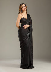 Black Threadwork Tissue Saree