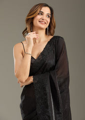 Black Threadwork Tissue Saree
