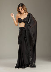 Black Threadwork Tissue Saree