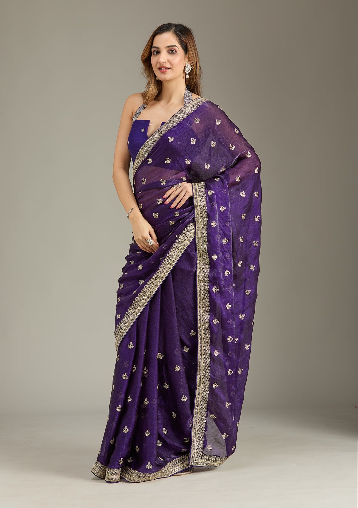 Purple Zariwork (Gold) Tissue Saree