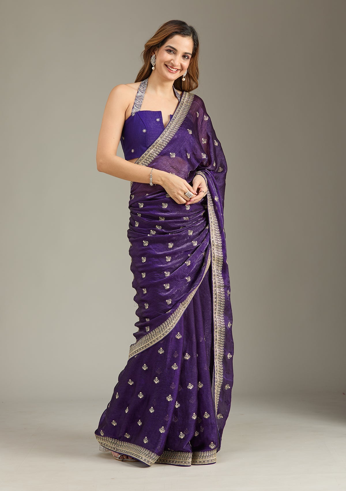 Purple Zariwork (Gold) Tissue Saree