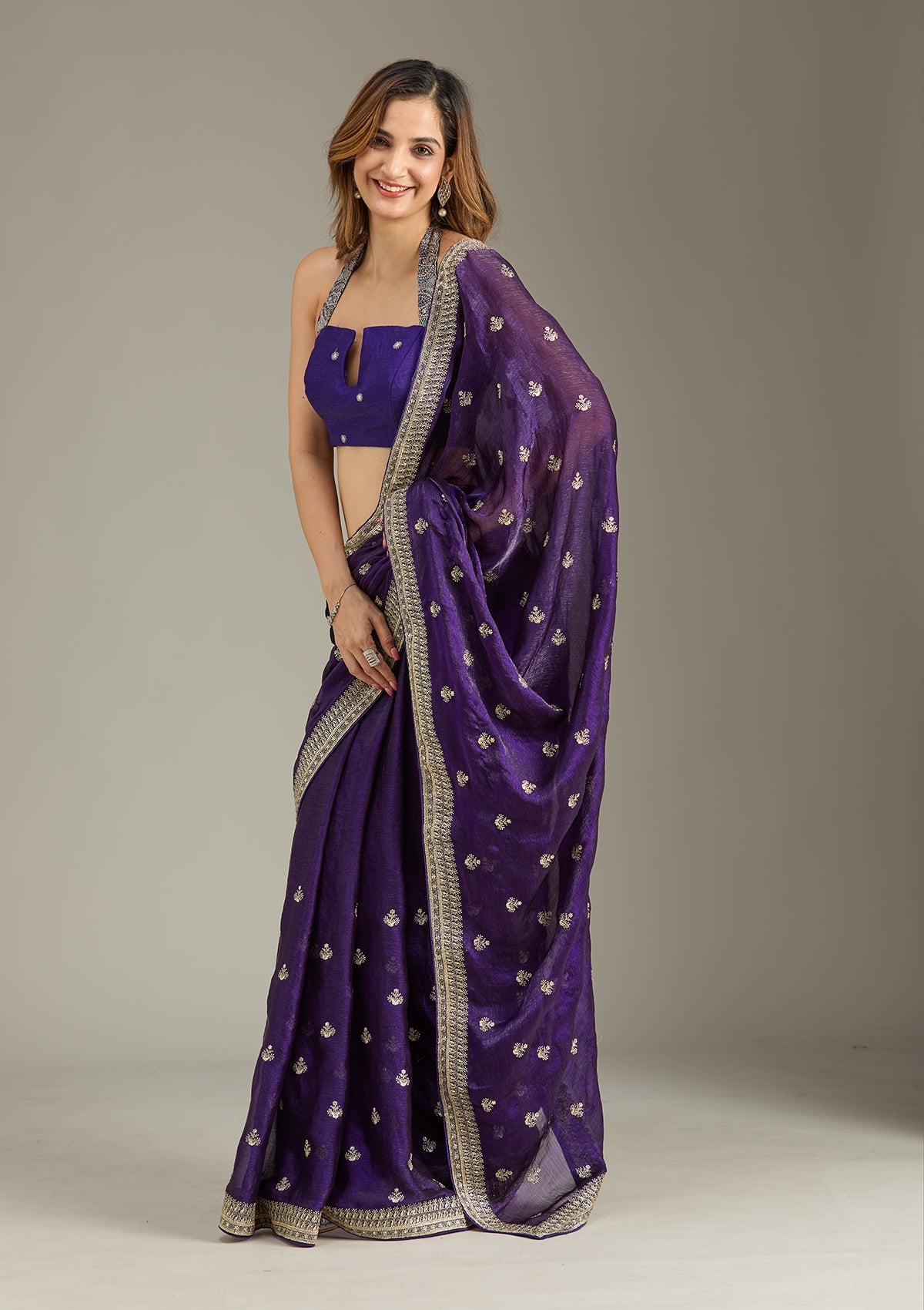 Purple Zariwork (Gold) Tissue Saree
