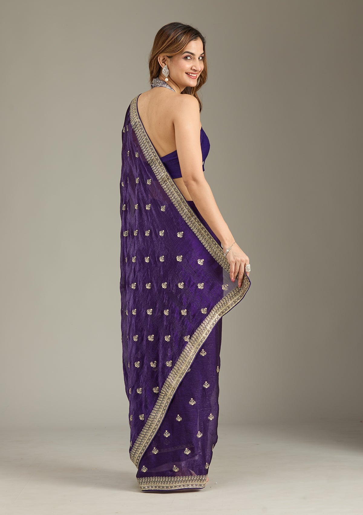 Purple Zariwork (Gold) Tissue Saree