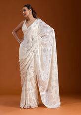 Off White Sequins Georgette Saree