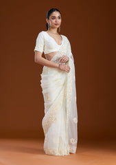 Off White Pearlwork Tissue Saree