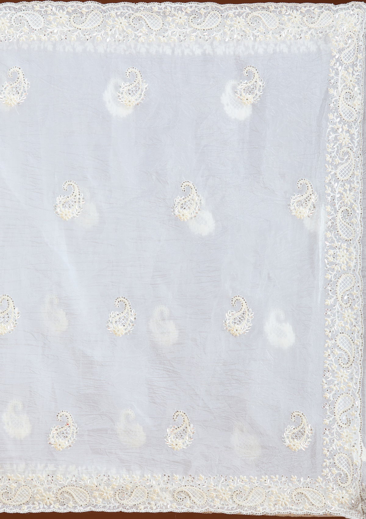Off White Pearlwork Tissue Saree