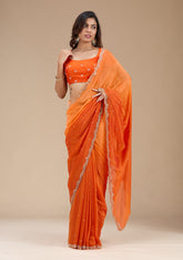 Orange Cutdana Satin Saree
