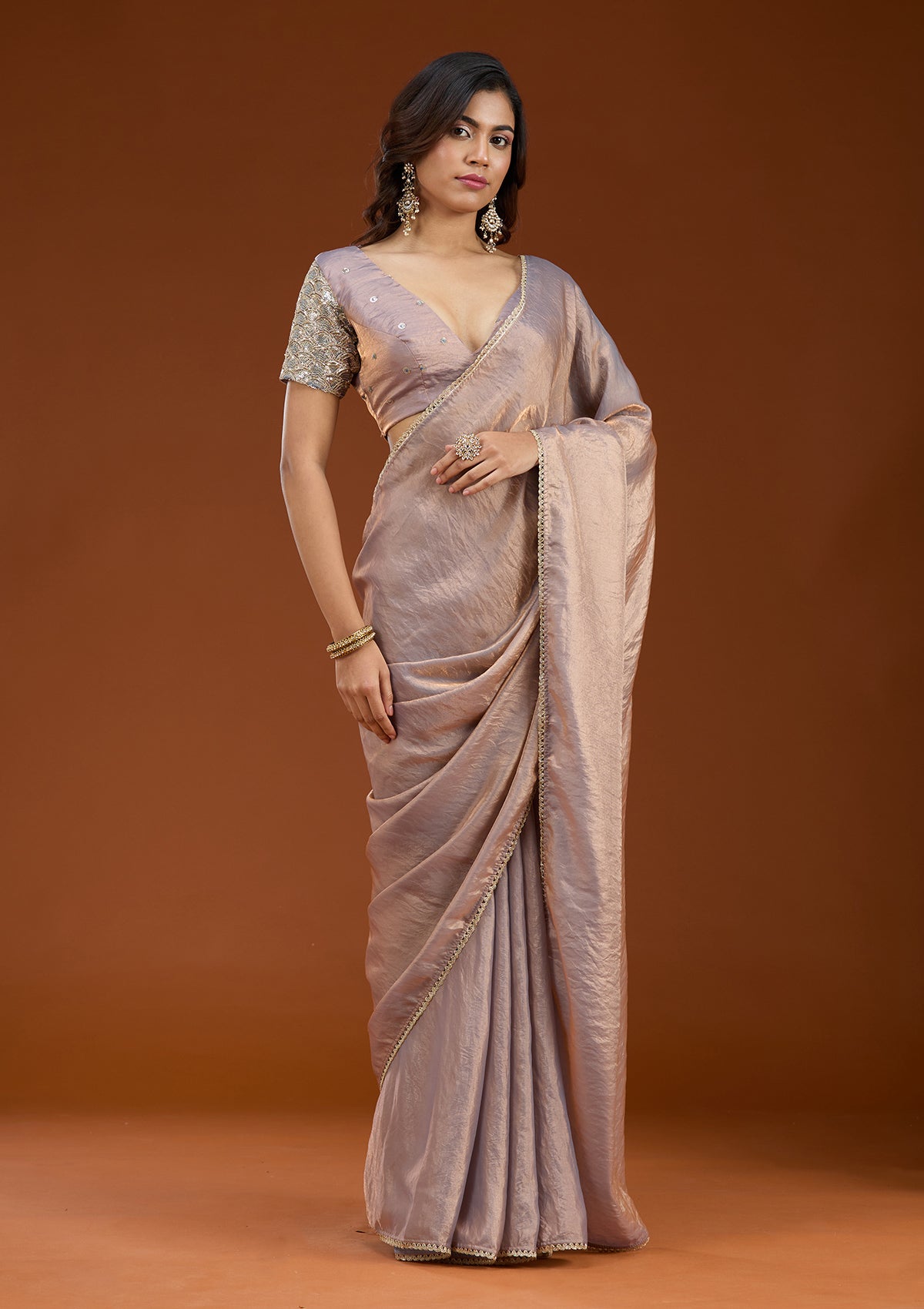 Grey Sequins Organza Saree