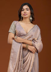 Grey Sequins Organza Saree