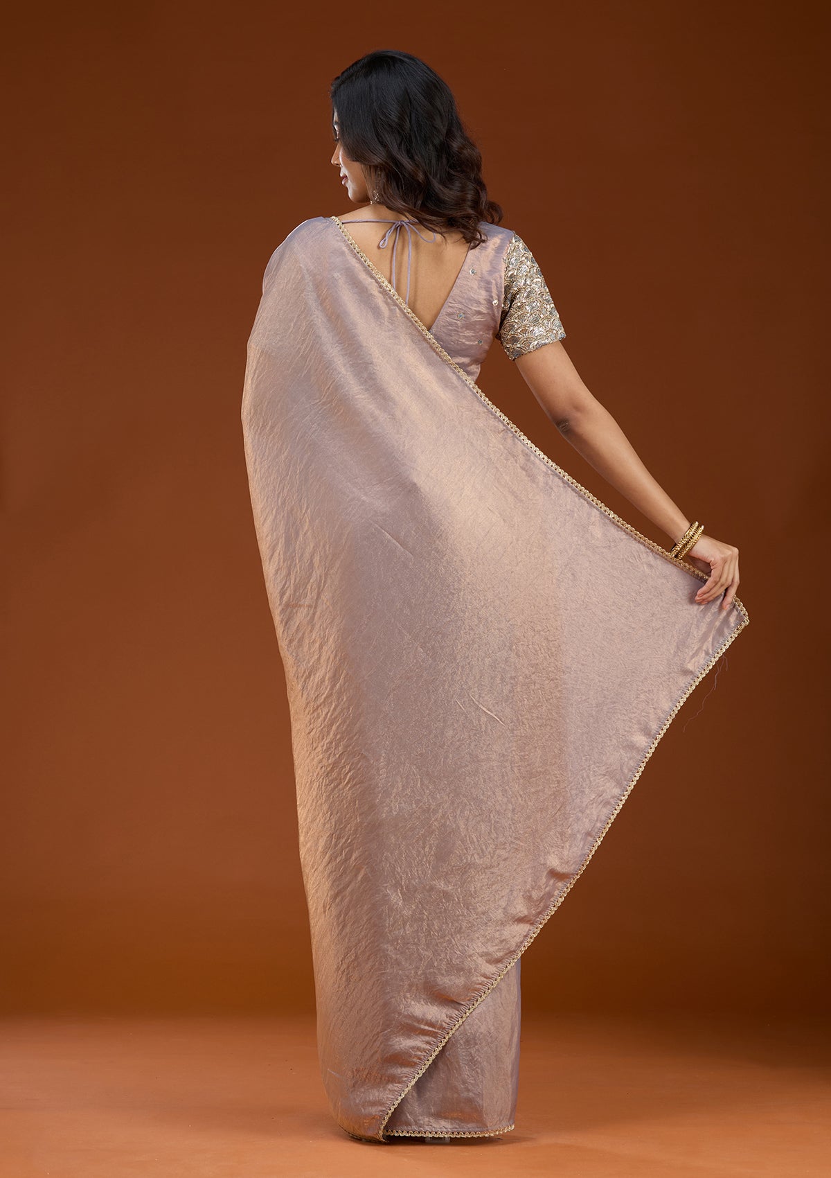 Grey Sequins Organza Saree