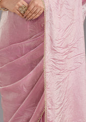 Onion Pink Sequins Organza Saree