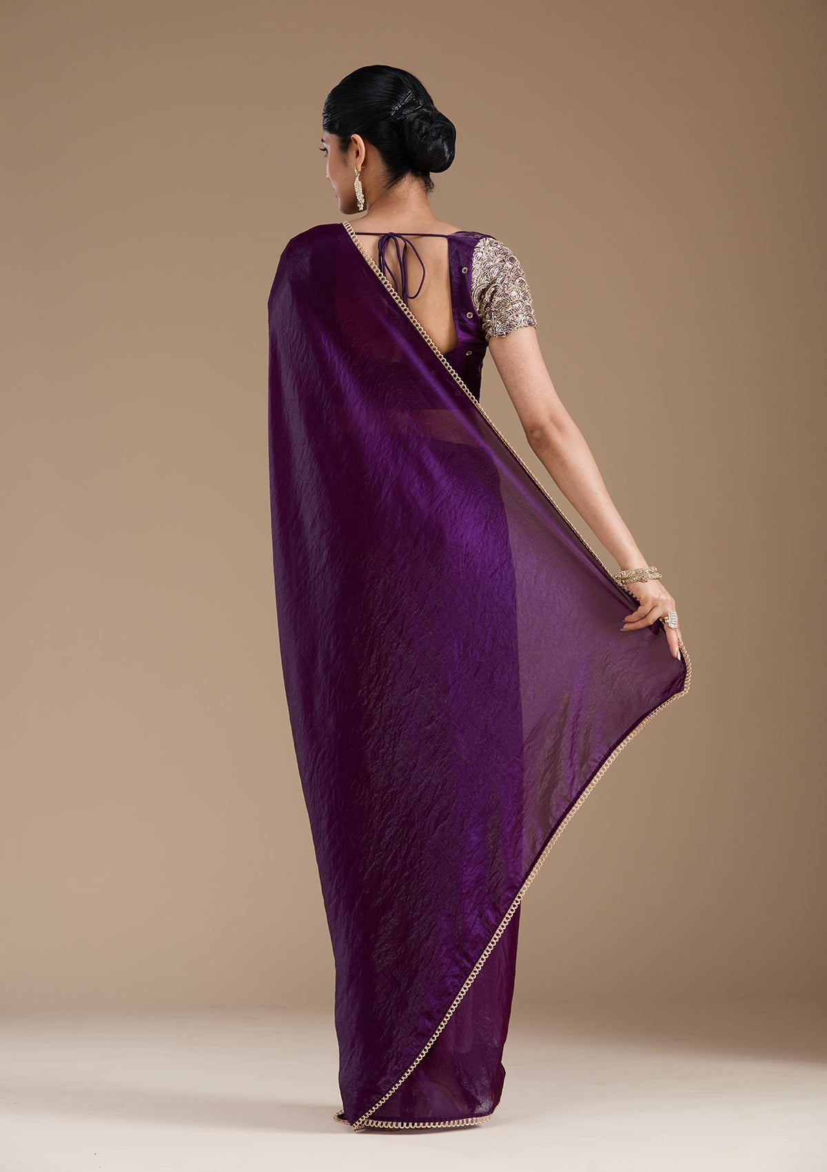 Purple Sequins Tissue Saree