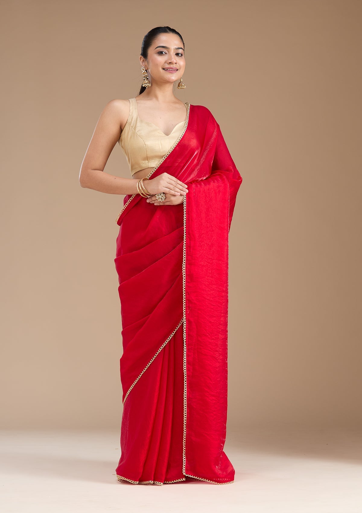 Red Sequins Tissue Saree