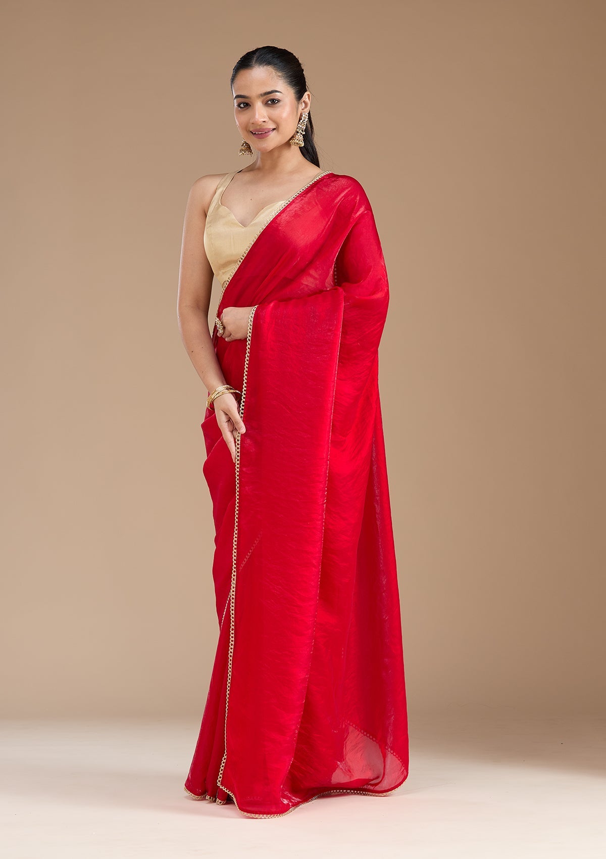 Red Sequins Tissue Saree