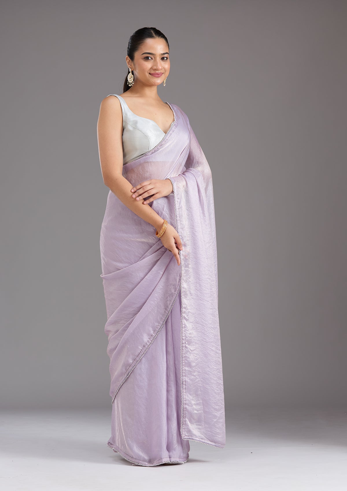 Lavender Pearlwork Tissue Saree