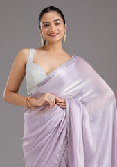 Lavender Pearlwork Tissue Saree