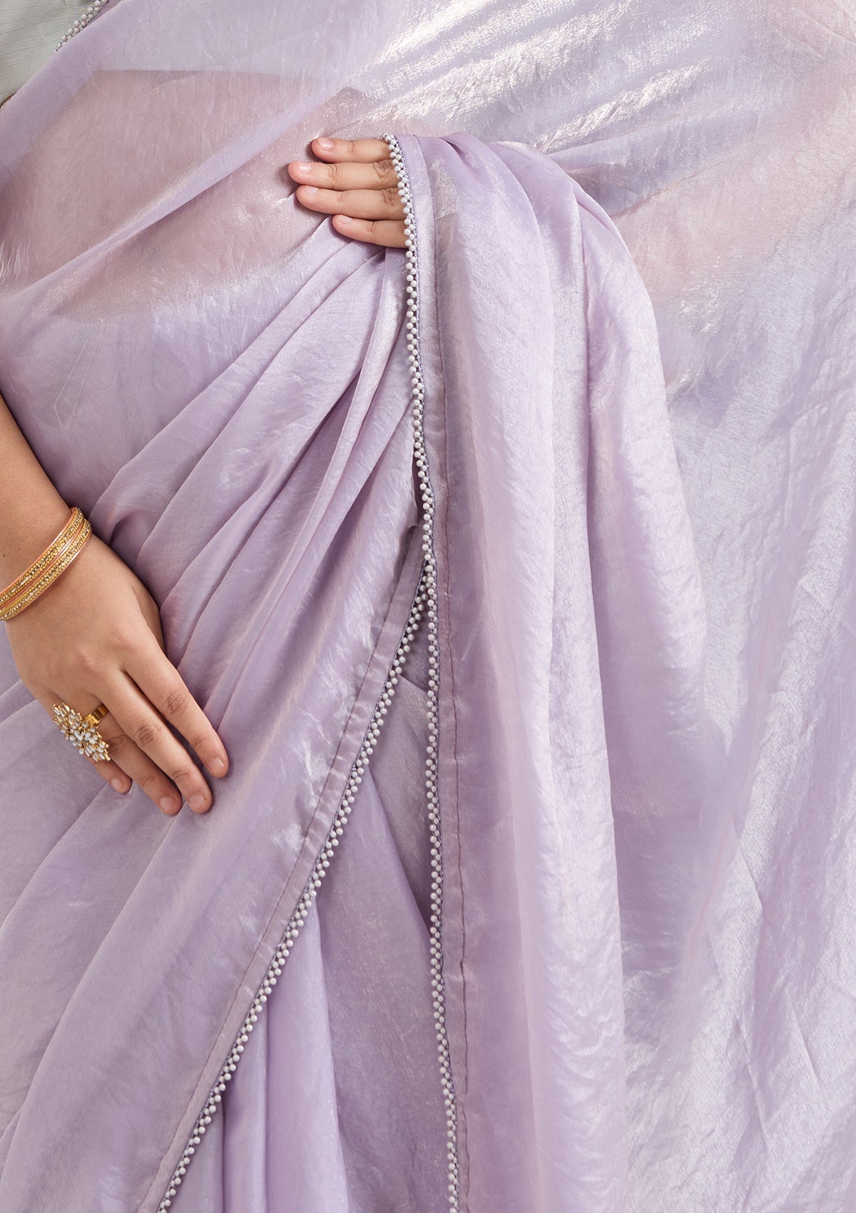 Lavender Pearlwork Tissue Saree