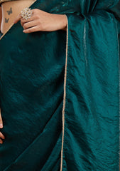 Bottle Green Sequins Tissue Saree
