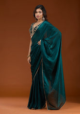 Bottle Green Sequins Tissue Saree