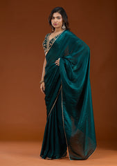 Bottle Green Sequins Tissue Saree