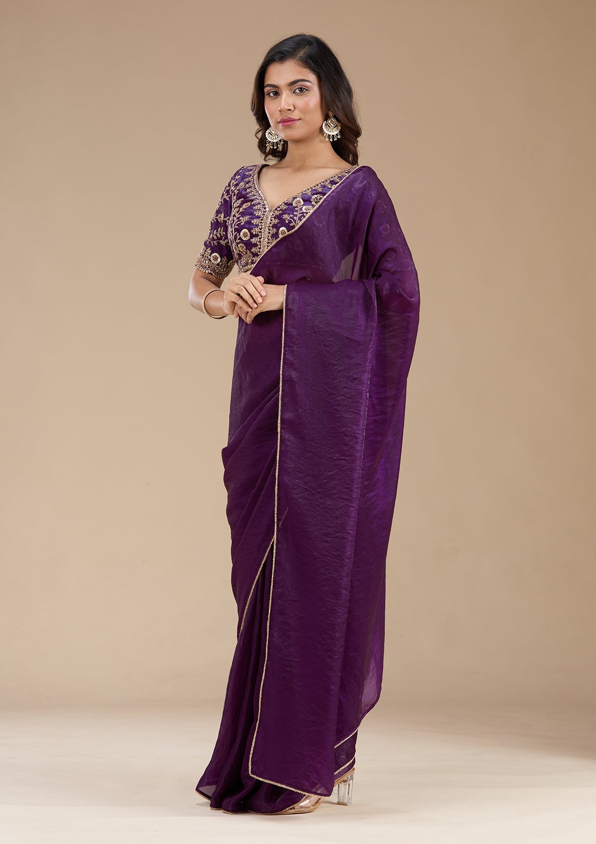Purple Sequins Tissue Saree