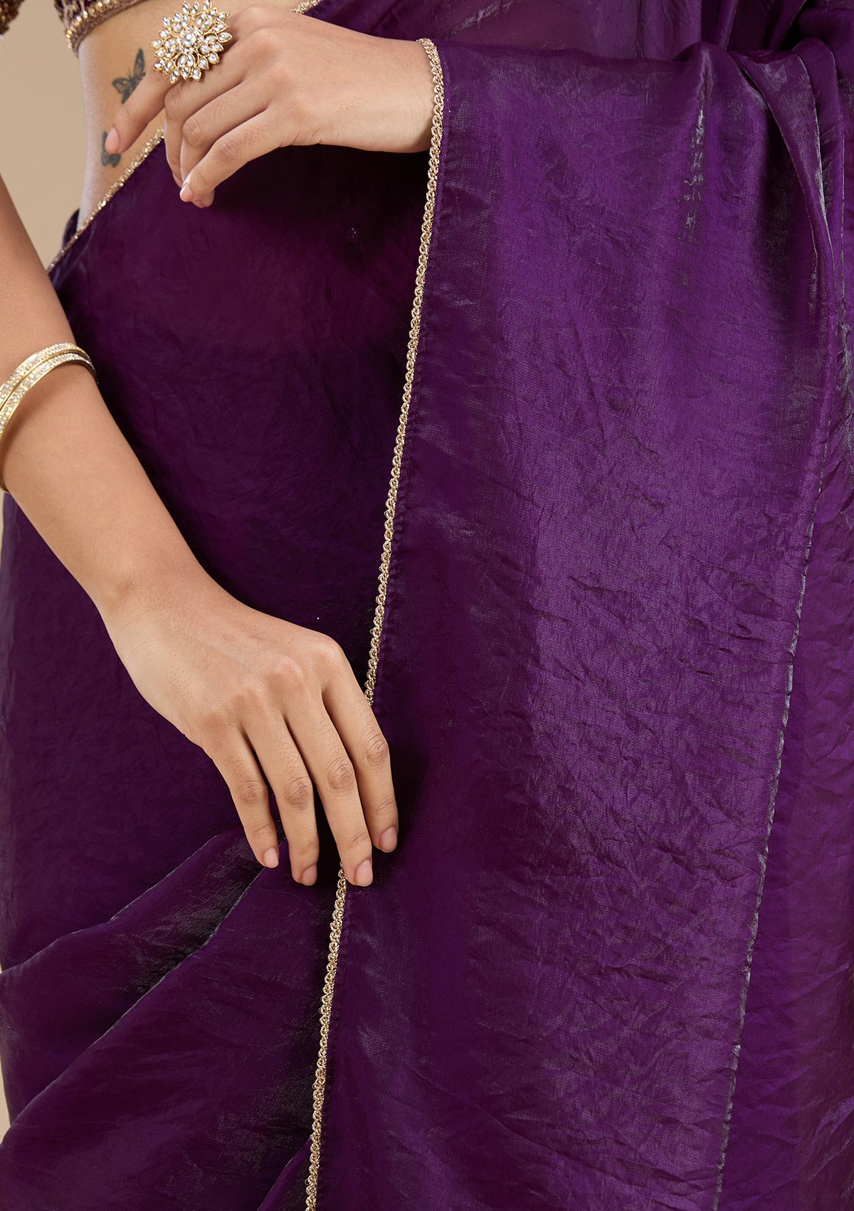 Purple Sequins Tissue Saree
