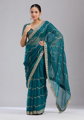 Peacock Blue Sequins Georgette Saree