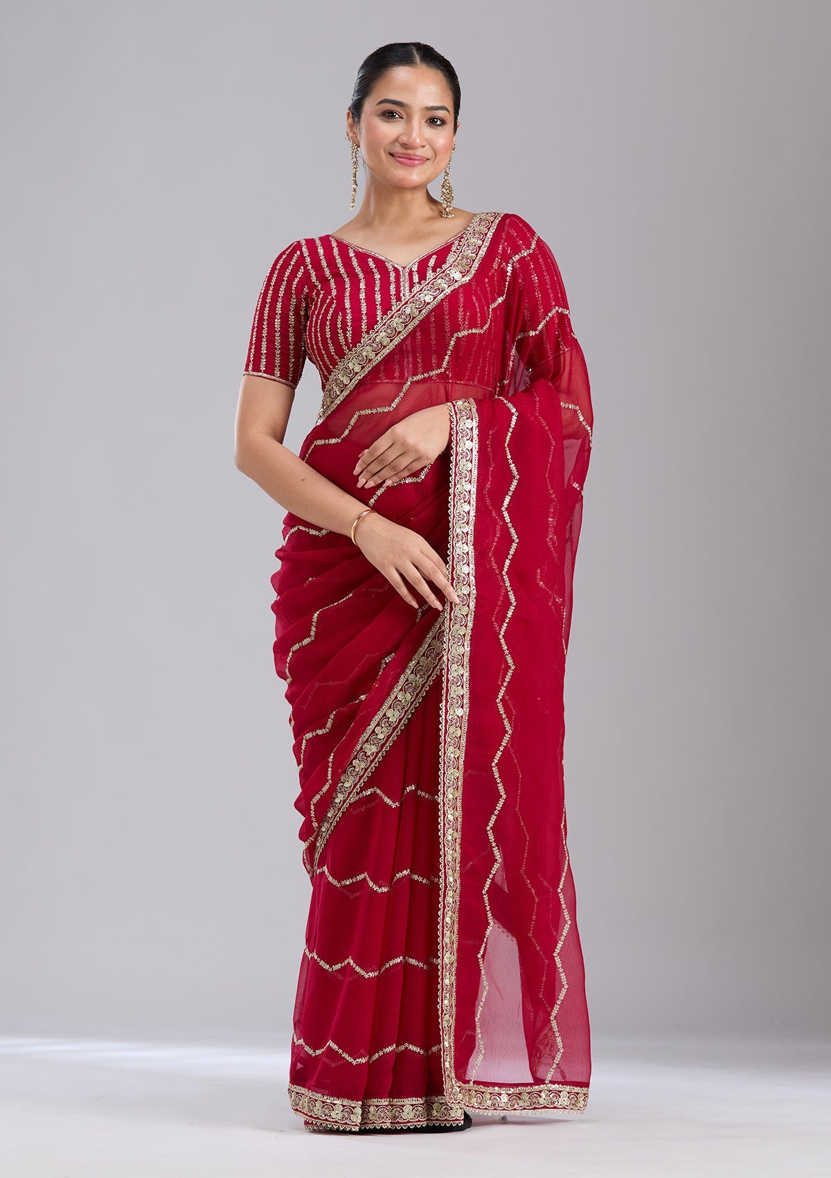 Rani Pink Sequins Georgette Saree