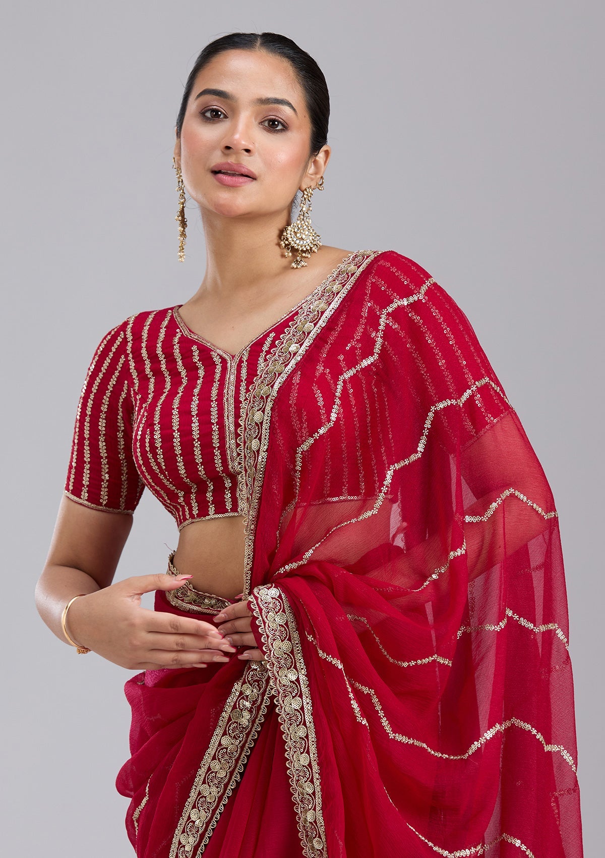 Rani Pink Sequins Georgette Saree