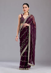 Wine Sequins Georgette Saree