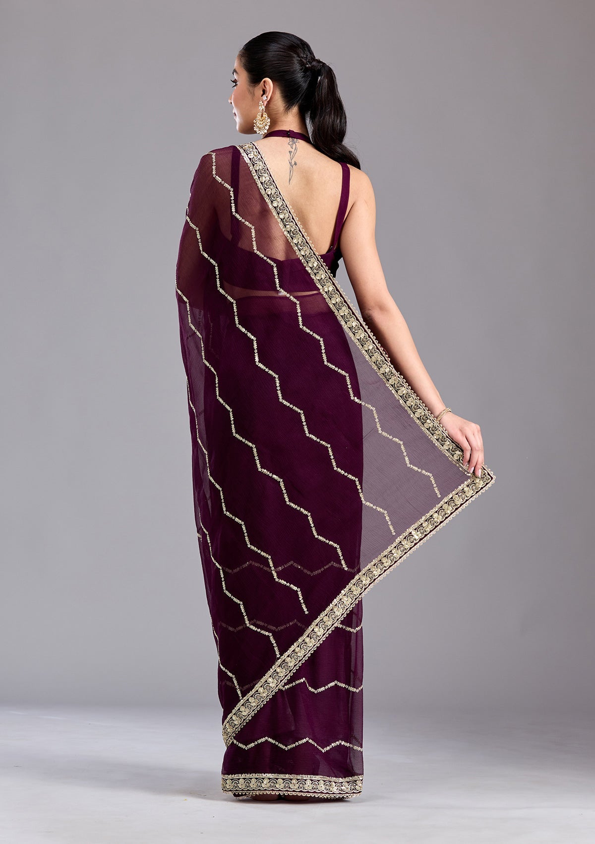 Wine Sequins Georgette Saree