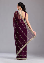 Wine Sequins Georgette Saree