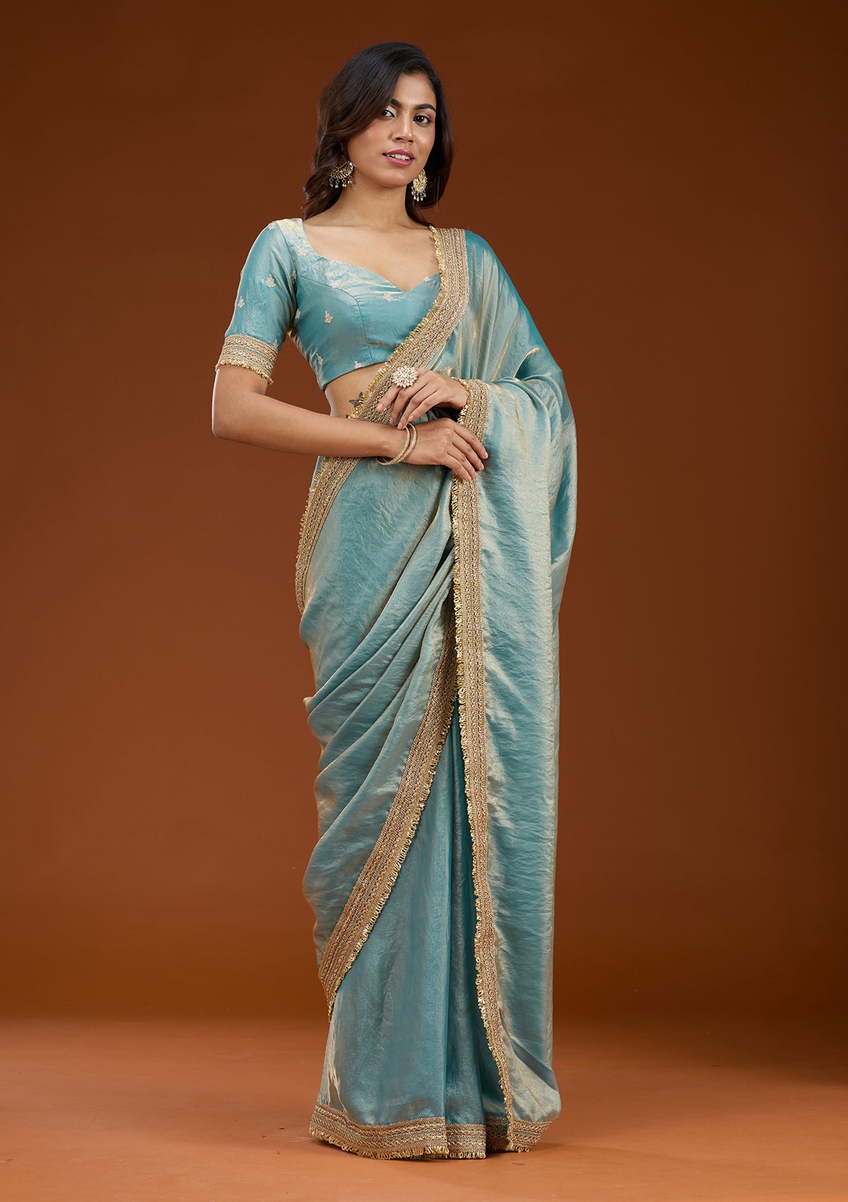 Blue Zariwork (Gold) Tissue Saree