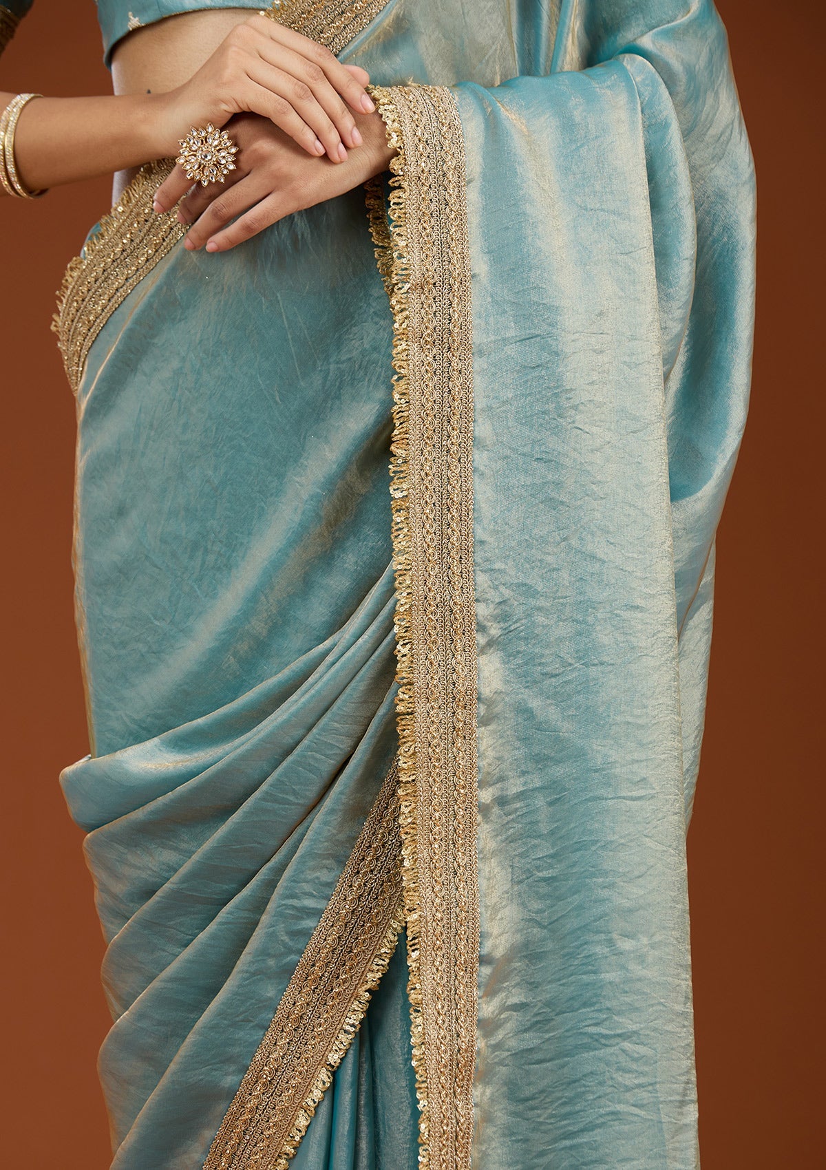 Blue Zariwork (Gold) Tissue Saree