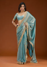 Blue Zariwork (Gold) Tissue Saree