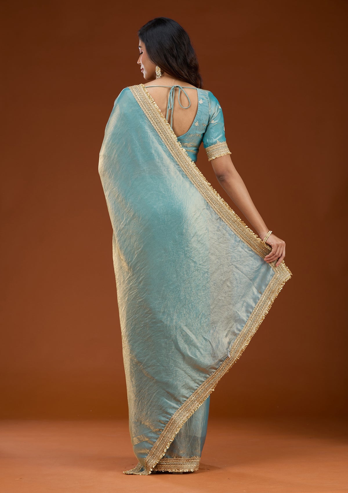 Blue Zariwork (Gold) Tissue Saree