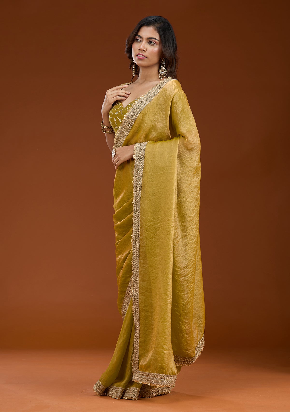 Mustard Zariwork (Gold) Tissue Saree