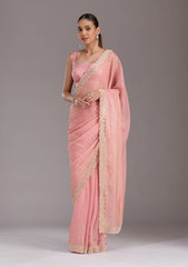 Baby Pink Sequins Tissue Saree