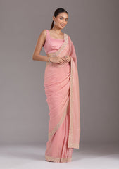 Baby Pink Sequins Tissue Saree
