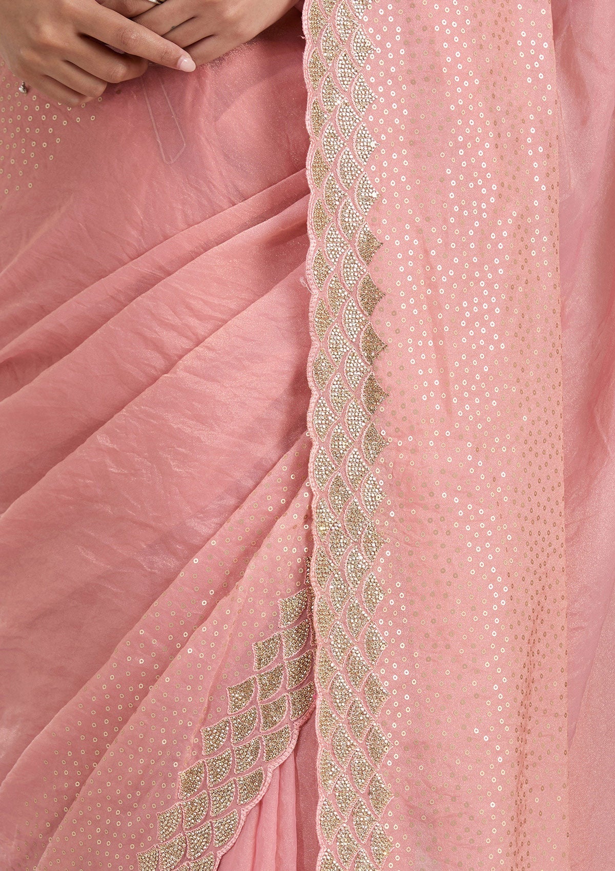 Baby Pink Sequins Tissue Saree
