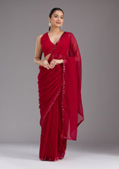 Maroon Sequins Georgette Saree