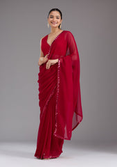 Maroon Sequins Georgette Saree