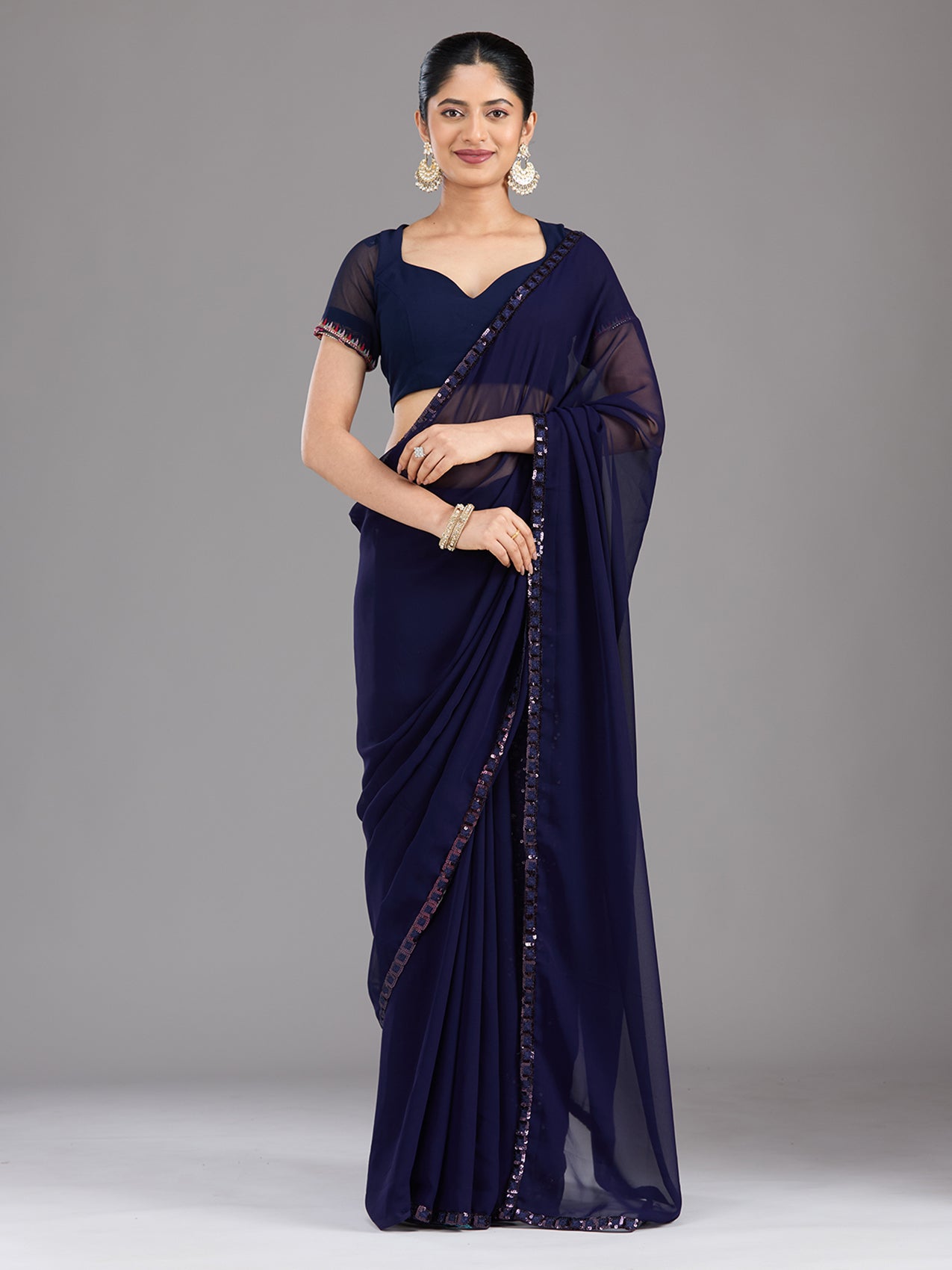 Royal Blue Sequins Georgette Saree