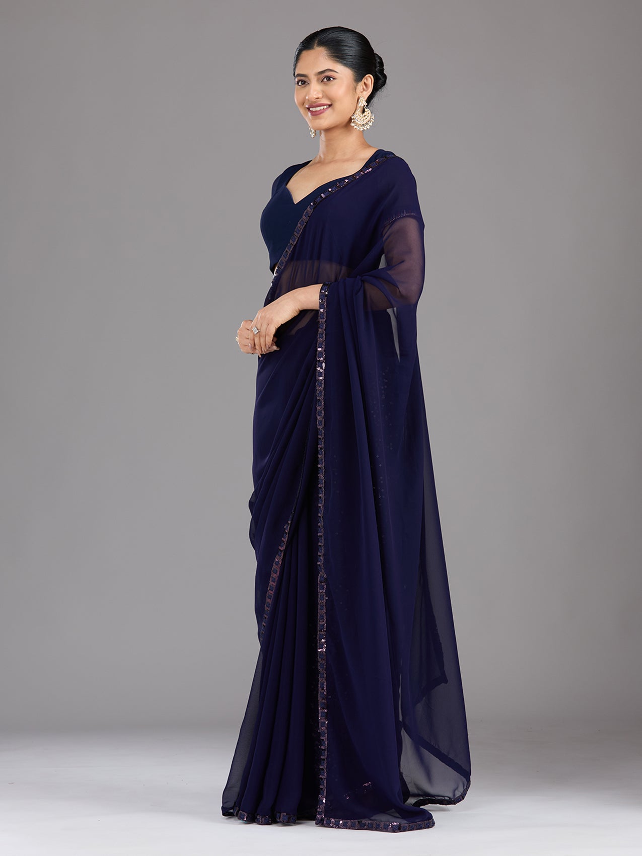 Royal Blue Sequins Georgette Saree