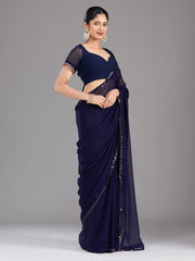 Royal Blue Sequins Georgette Saree