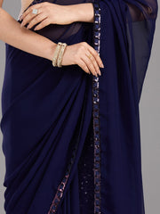 Royal Blue Sequins Georgette Saree
