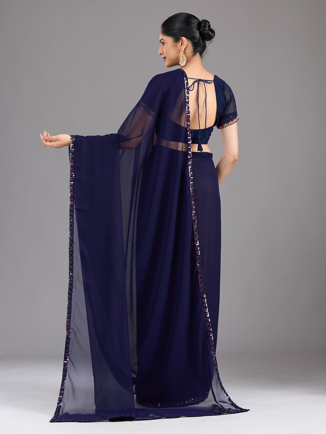 Royal Blue Sequins Georgette Saree