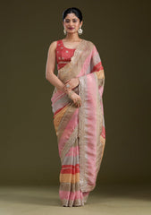 Yellow Sequins Organza Saree