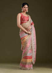 Yellow Sequins Organza Saree