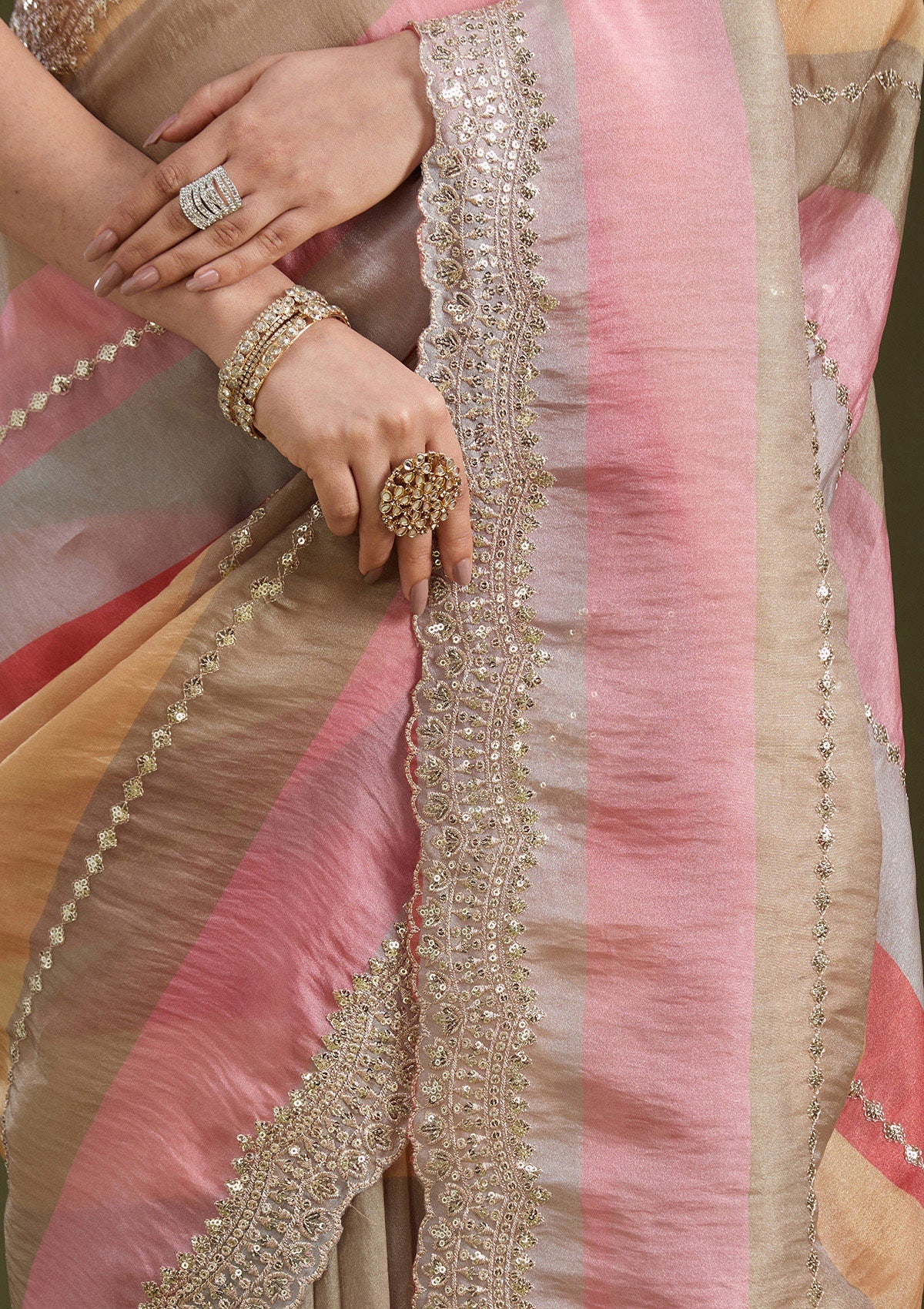 Yellow Sequins Organza Saree